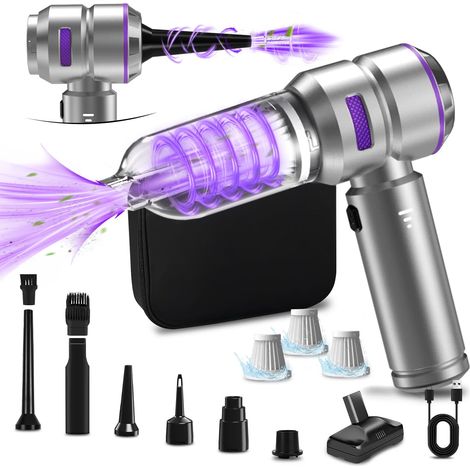 Aspirateur Voiture sans Fil 4-en-1 30000PA, Mini Aspirateur à Main Puissant Moteur Brushless, 3 Niveaux Réglables, Voyant de Batterie, Souffleur Air Comprimé Nettoyage PC