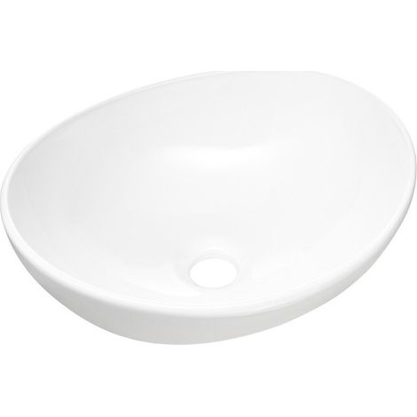 Ovale Aufsatzwaschbecken 40,5x33 cm in glänzendem Weiß aus Keramik