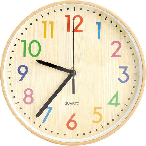 Wall Clock for Children's Room, Silent Adult and Child Letters, 8 Inch Colorful Wall Clock Wooden Quartz Clock for School Office Living Room Kitchen (20cm) (1/5)