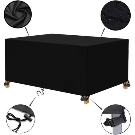 Housse Salon de Jardin 120x95x75cm Housse Table Jardin Protection Bache Table de Jardin Mobilier Extérieur Imperméable Housse de Meuble Anti-UV Tissu Oxford Noir (1/5)