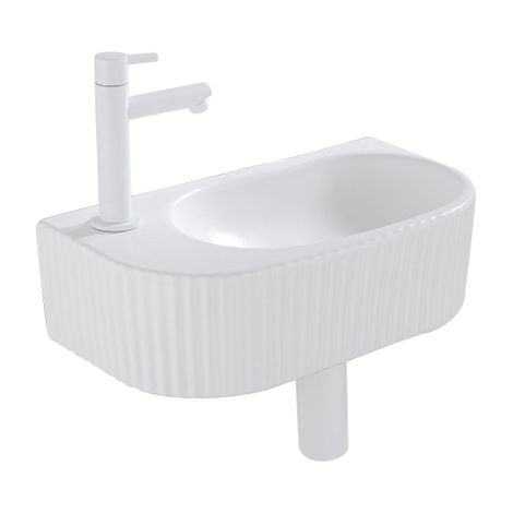 QeramiQ Fuente Ensemble de Lavabo - 40x21.5x12cm - gauche - strié - demi-rond - 1 trou de robinet - céramique - ensemble de robinet blanc mat -