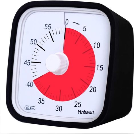 Version Minuteur Analogique 60 Minutes,Outil de Gestion Visuelle du Temps pour Cuisine, Bureau, Maison et École, sans Tic-Tac, Alarme Sonore en Option (Noir) (1/5)