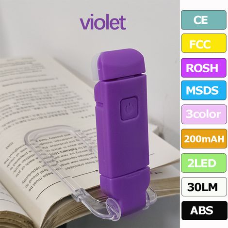 Lampe de lecture rechargeable USB Glocusent, lampe de lecture LED portable à pince 3 couleurs ambrées et 5 niveaux de luminosité réglables, marque-page, protection des yeux, compacte - Violette (1/5)