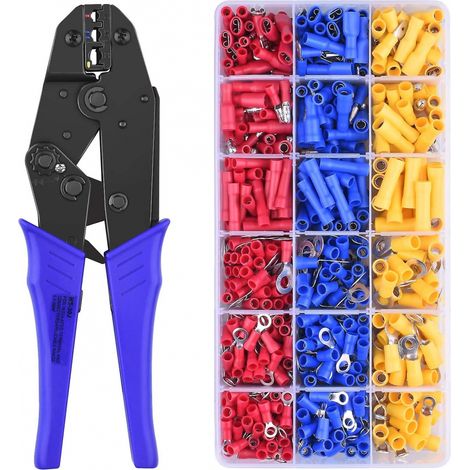 Pince à sertir avec 700 cosses, loquet pour cosses pré-isolées, gaine thermorétractable
