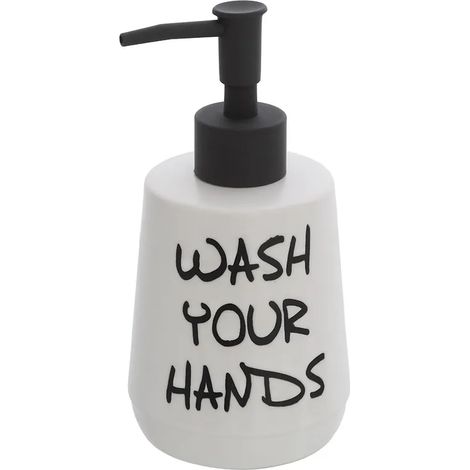 Dispenser sapone liquido Wash in ceramica bianco con scritte nere (1/4)