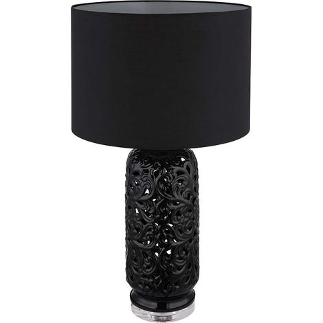 Lampada da tavolo ceramica nera lampada laterale paralume tessile lampada da tavolo soggiorno moderno, fantasia, attacco E27, DxH 40x71 cm