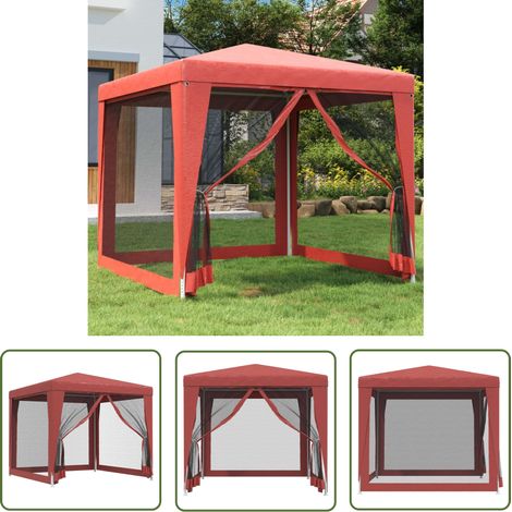 The Living Store Tente de fête avec 4 parois latérales en maille Rouge 2.5x2.5 m - Tents De Jardin - Tentes Événementielles - Tonnelles Pliantes - Abris De Jardin - Parasol Pliable (1/5)