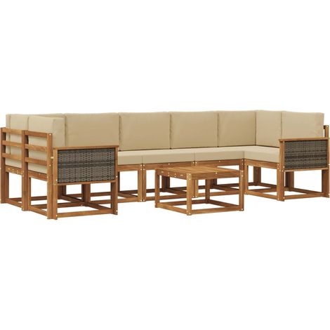 Conjunto de sofás de exterior con cojín 6 pcs Natural vidaXL