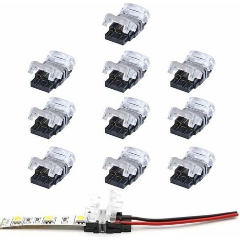 2-pin LED strip connector, Pack of 10 2-pin LED strip connectors for 10mm SMD 5050/3528 LED strips, single color, waterproof and non-waterproof