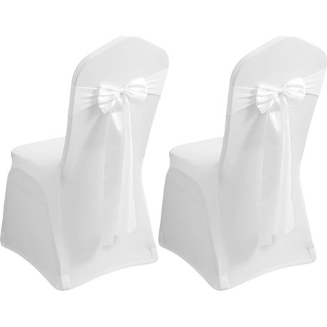 Lot de 2 housses de chaise blanches pour mariage, extensibles, avec 2 nœuds, pour fête, salon, salle à manger (1/5)