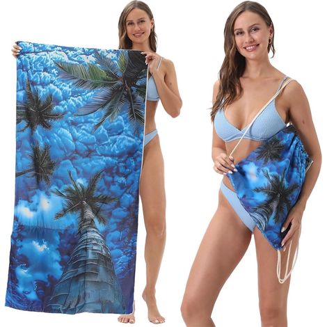 Telo mare in microfibra con motivo marino - Telo mare pieghevole con borsa per il trasporto integrata per spiaggia e piscina - 80 x 160 cm (1/5)