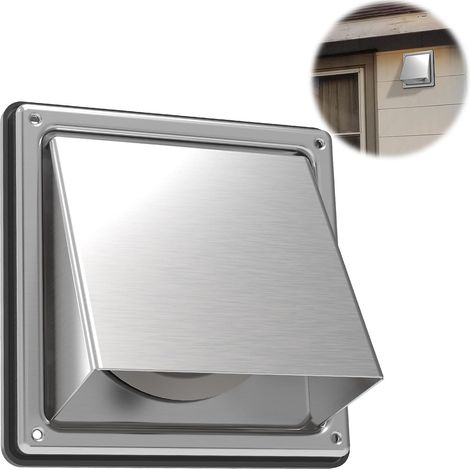Rejilla de ventilación para secadora de acero inoxidable para montaje en pared exterior (100 mm / 4 pulgadas), con válvula antirretorno amortiguada con goma (1/5)