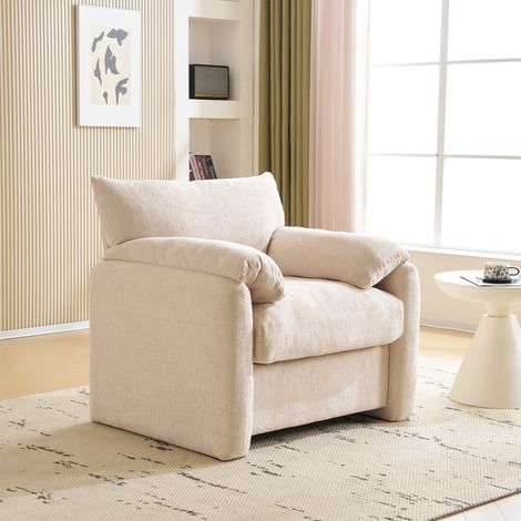 REDOM Canapé une place, design moderne, tissu chenille beige, convient au salon et à la chambre (1/5)