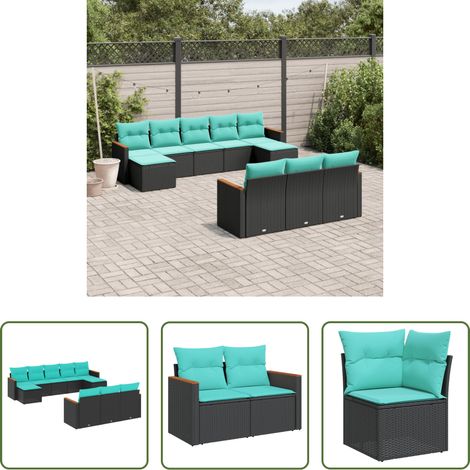 Gartenmöbel - 10-teiliges Gartensofa-Set mit Kissen, schwarzes Polyrattan (1/5)