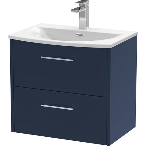 Hudson Reed Juno Wall Hung 2-Drawer Vanity Unit with Basin 4 600mm Wide - Midnight Blue (1/4)