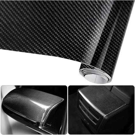 （2pcs）6D Waterproof Car Sticker Film Carbon Fiber Vinyl Adhesive 1.57M x 0.3M Waterproof Non-stick for Car, Computer, Smartphone Case, Motorcycle, Vehicle-Black (1/5)