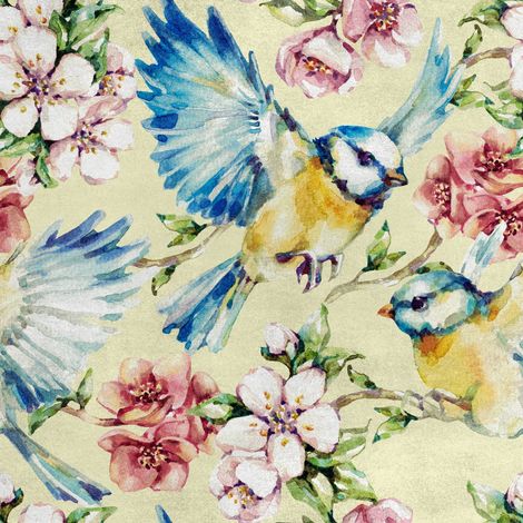 Tela de poliéster Royal Velvet para costura - Estampado de carbonero en acuarela (1/5)