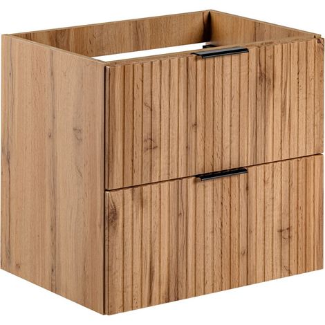 Furnidea - Meuble de salle de bain suspendu sous lavabo ADEL CHÊNE 60 cm - 2 tiroirs - Façades rainurées (1/5)