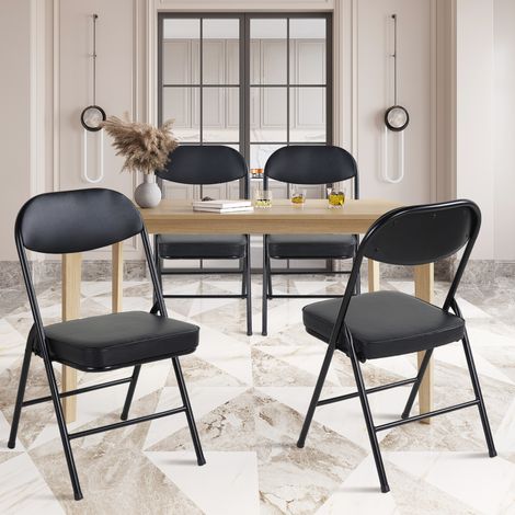 Sillas plegables acolchadas pack 4 acero negro OKMYHOME (1/5)