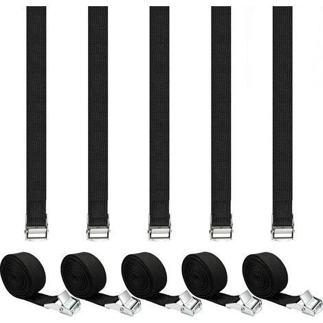 10x sangles d'arrimage avec boucle à cliquet, sangles de serrage de 2m pour camions, remorques, bagages, noir