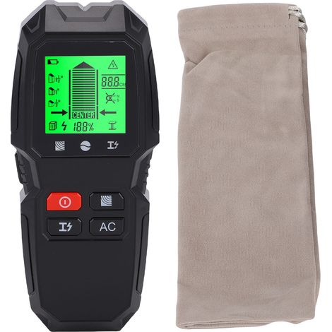 5-in-1 Wandscanner-Detektor, multifunktionaler Balkensucher, LCD-Bildschirm für Holz, Wechselstromleitungen, Metallständer, Kabel, Balken, Trockenbauwände, schwarz.
