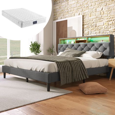 Bett Doppelbett Stauraum 140x200 mit Matratze OKMYHOME