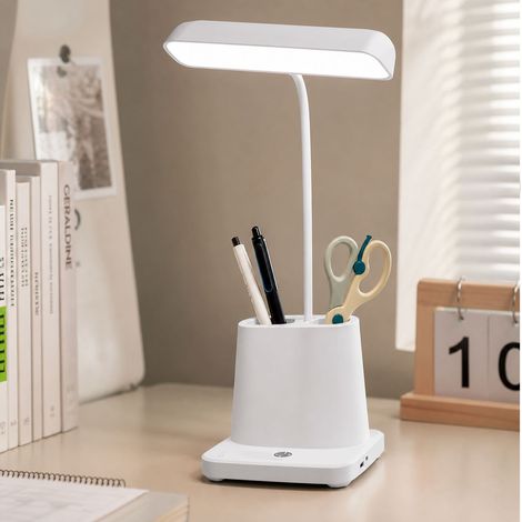 Lampe de bureau LED avec porte-stylo et support téléphone, éclairage护眼 sans scintillement, réglable, batterie 2400mAh, USB-C (1/4)