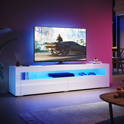 SONNI Hochglanz TV Schrank mit LED-Lichtern, 2 Grifflose Tür, Stand Modern TV Board Geeignet für Wohnzimmer und Schlafzimmer, Weiß, 1800 x 400 x 450 mm (1/5)