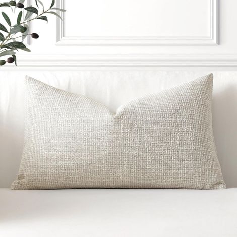 Housse de Coussin, Lot de 1 en Lin Canapé Taie d'oreiller de Couleur Pure pour Maison Salon Chambre Décoration D'intérieur (Beige, 40x60cm) (1/5)