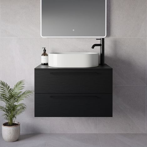 Napoli 460 Nero Oak 800mm Wall Mounted 2 Drawer Vanity Unit for Countertop Basins - 800mm - Matt Black 480mm Handle