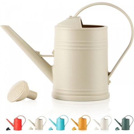 Pot d'arrosage pour plantes d'intérieur en plastique beige d'une seule pièce, 35,6 cm de profondeur x 14 cm de largeur x 23 cm de hauteur, avec arroseur (1/5)