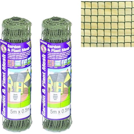2 x Gardman 50mm Garden Plant Mesh Fence Green Plant Support 69030 0.5m x 5m