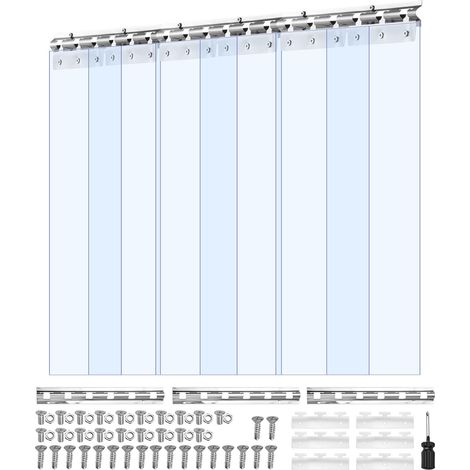 Transparenter PVC-Vorhang, 2,1 m x 0,9 m, 2 mm dick, 6 Streifen für Kühlraum, Lagerhalle, Garage. (1/5)