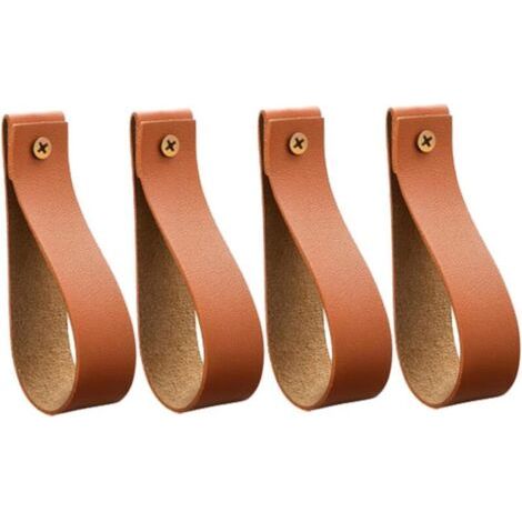 Lot de 4 sangles de tringle à rideaux en cuir à fixation murale pour salle de bain, cuisine, chambre à coucher, marron (1/4)