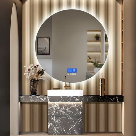 Specchio rotondo LED 100 cm per bagno — 3 temperature, anti-appannamento, touch screen, display digitale