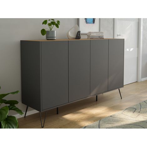 Design Sideboard Kommode Rana 155cm 4 Softclose Türen Grafit/Eiche Top (1/5)