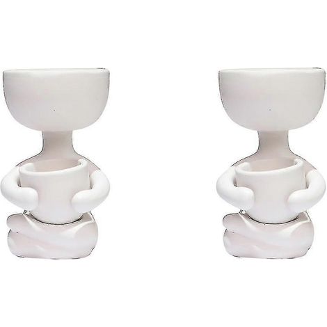 Ensemble de 2 pots de fleurs en céramique en forme humaine, artisanat créatif de pots de fleurs en céramique (1/5)