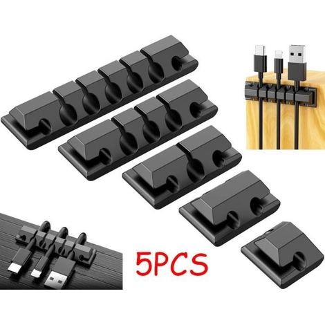 Serre-Câbles - Non spécifié - Clips de Câble en Silicone - Adhésif puissant - 5 pièces - Noir (1/4)