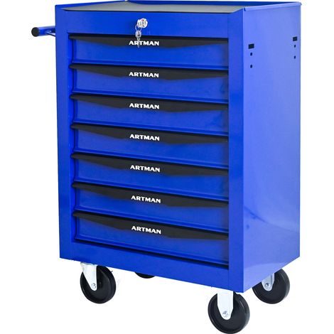 Carrello portautensili in metallo con 7 cassetti, acciaio, blu e nero (1/5)