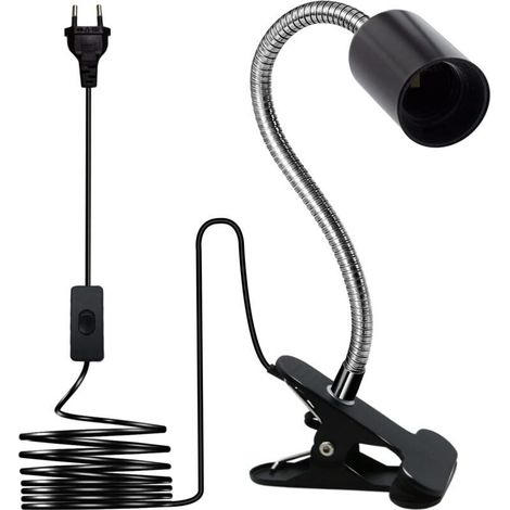 Douille Ampoule E27 à Pince,Lampe Pince,Douille Pince avec col de Cygne 350MM,Réglage 360 Degrés,Clip Base en Métal,220CM Cable Interrupteur,Spot E27pour Lit Lecture, Noir (1/4)