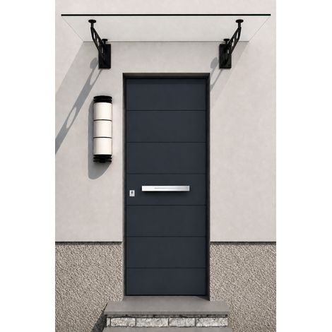 BuyLando (3S) 200x90 cm Klarglas Glasvordach inkl. Edelstahlhalter in Schwarz