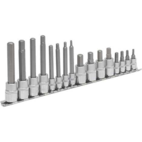 Sealey Premier Hex Socket Bit Set 1/4"" & 3/8""Sq Drive 16pc AK6219