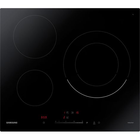 Samsung – Table de cuisson induction 60cm 3 foyers – Double zone 18-28 cm – Puissance 4 kW – Verre vitrocéramique noir – Commandes sensitives - NZ63R3727BK (1/5)