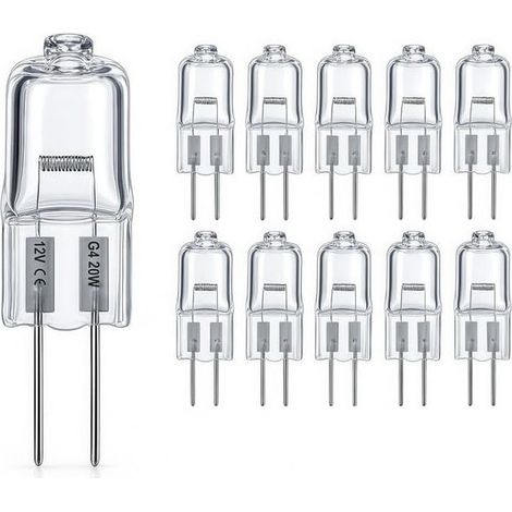 Lot de 10 ampoules halogènes G4 20W 12V – 300LM – Dimmable – Température couleur 2800K, Durée de vie jusqu'à 3000h, Lampe à broche, Capsule transparente pour l’éclairage commercial et domestique (1/5)