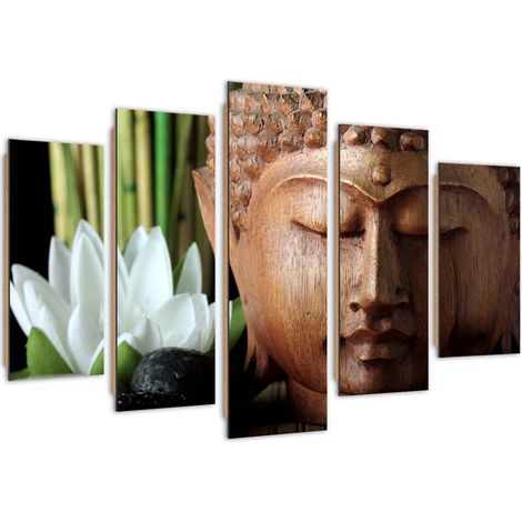 Quadro deco panel 5 parti, Buddha e fiore bianco - 100x70 (1/5)