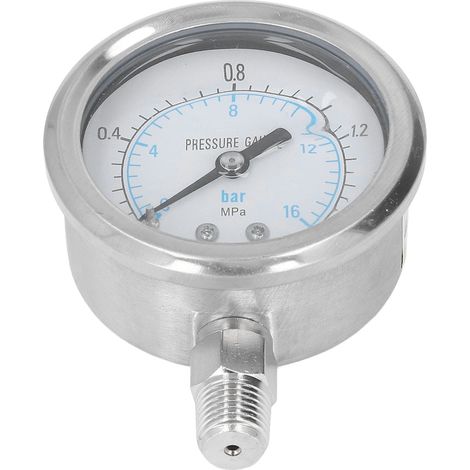 Manomètre à vide, boîtier en acier inoxydable, raccord inférieur 1/4 NPT, plage de mesure 0-1,6 MPa (1/5)