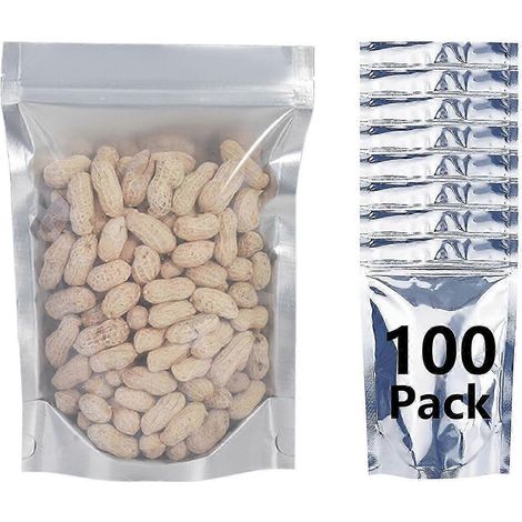 Sachets à fermeture zip thermoscellables, format pratique 14 x 20 cm, en aluminium mylar, avec face avant transparente, pour biscuits, bonbons, thé et savon. (1/5)