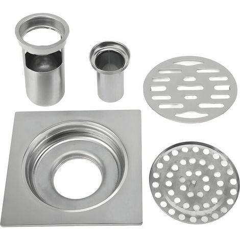 Trywise Kit de Drain de Douche Carré 4,3 pouces en Acier Inoxydable Anti-colmatage Drain de Sol sans Odeur pour Tuyau de 50 mm 75 mm Salle de Bain Blanchisserie, Siphonnette grille/cadre inox, Drain (1/4)