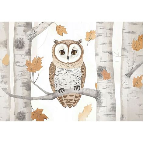 Papier peint mural chouette forêt enfant intissé grand format design intérieur chambre enfant pas cher 150x105 cm (1/5)