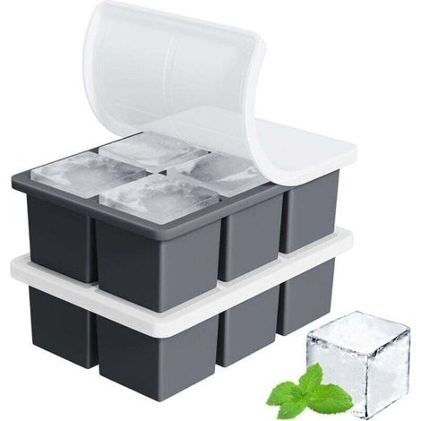 Gros glaçons pour whisky : Grands glaçons carrés pour cocktails - Ensemble de deux glaçons vintage en silicone (1/4)